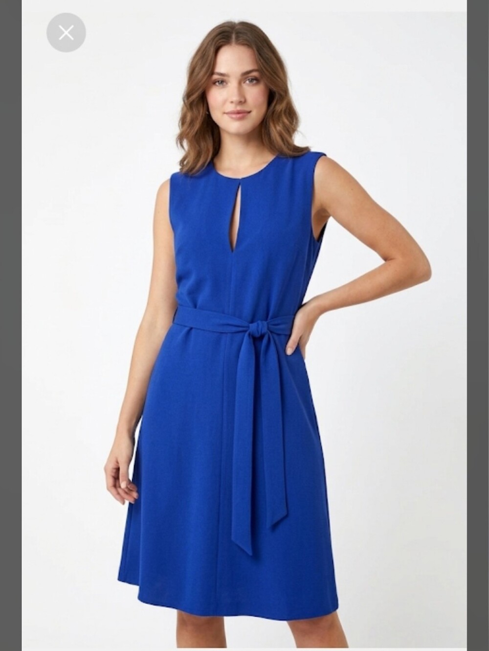 Theory Blue Sheath Midi Dress with Cut Out Tie Front, Size 12,
